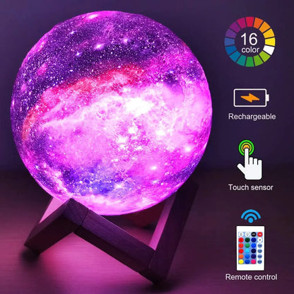 3D Moon Lamp Galaxy Light - 16 Color Touch & Remote Control